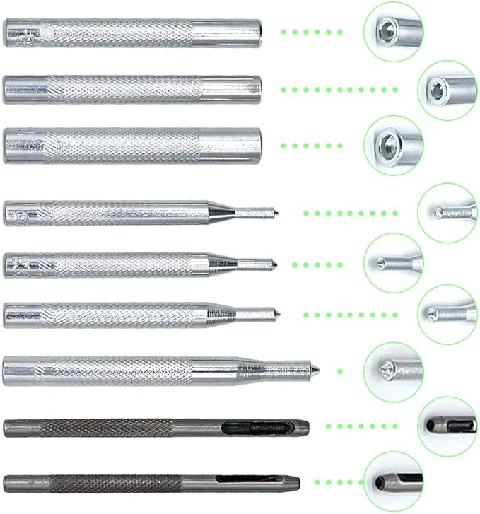 Renashed 11 Pcs Heavy Duty Hollow Leather Craft Punch Hole Tool Kit with Base DIY Leathercraft Tool Leather Rivet Setter, Leather Puch Tool,Punch Snap Kit for Hole Punch and Install Rivet Button