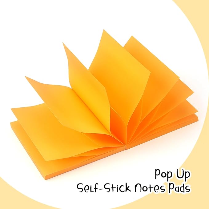 Sticky Notes 3x3 Pop Up Self-Stick Notes Pads with Bright Colors, Easy to Post for Office, School, Home, 4 Pads/Pack, 90 Sheets/Pad (Orange)