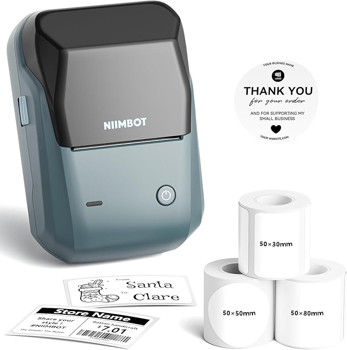 NIIMBOT 2Inch Label Maker Machine with 3 Tape, B1 Portable Sticker Printer for Small Businesses, Clothing, Logo, Jar, Address, Compatible with Phones & PC, Blue