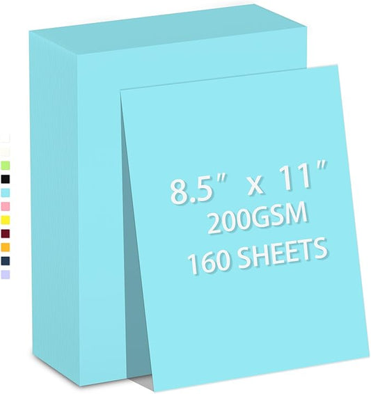 160 Sheets Cardstock Paper 8.5 x 11 Heavyweight Weight 200gsm Blue Card Stock Paper Printing, Crafts, Invitations | Smooth Printer Cardstock Paper | Bulk Construction Paper DIY & Professional Use