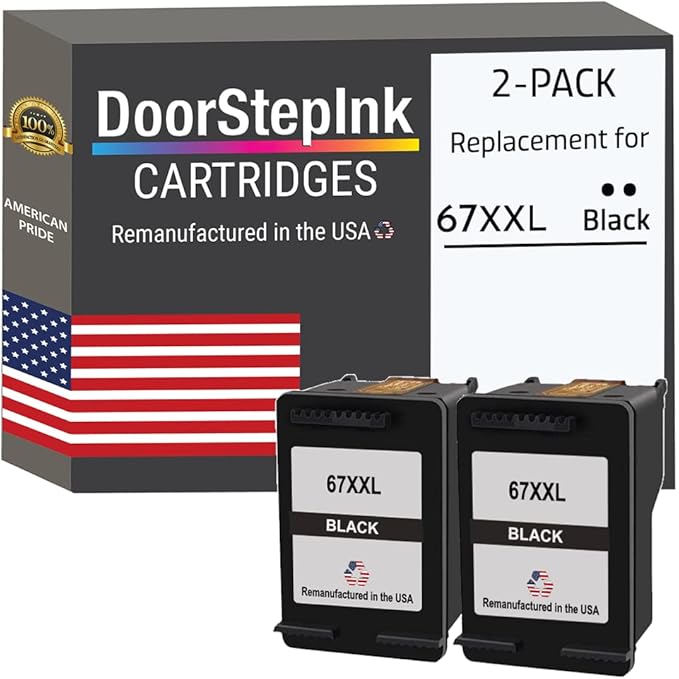 DoorStepInk 67XXL Black Remanufactured Combo 2 Pack Ink Cartridge Replacement for 67XXL–Compatible with HP Ink 67 XXL Printers – 67 XXL hp Ink Cartridge for HP Printers, DeskJet 2724 2725 2755e 4155