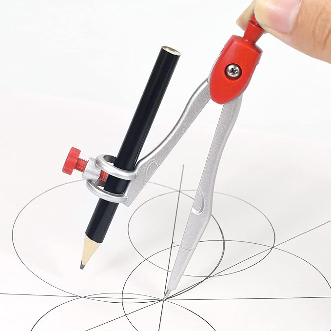 Math Geometry Sets 10 Piece Student Supplies with Shatterproof Storage Box,Includes Rulers,Protractor,Compass,Eraser,Pencil Sharpener,Lead Refills,Pencil,for Drafting and Drawings (Red)）