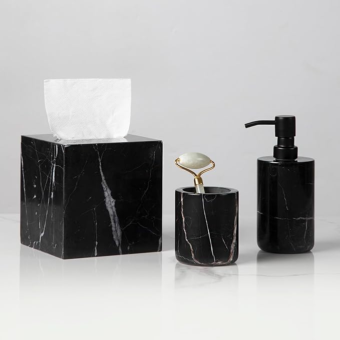 Elegant Black Marble Bath Essentials - Elevate Your Bathroom with Luxurious, Timeless Design,Marble Bath Accessories, Craftsmanship (Soap Pump)