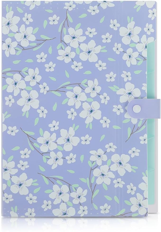 SKYDUE Expanding File Folder with 6 Pockets, Floral Accordion File Organizer for Important Document, Expandable Receipt Paper Holder, School Office Supplies Purple