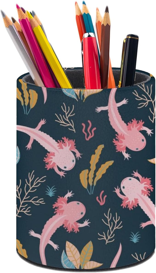 Cute Axolotl Pen Holder Pencil Organizer Cute Pencil Cup Desk Decor Makeup Brush Holder PU Multifunctional Office Suppliesfor Home Classroom School