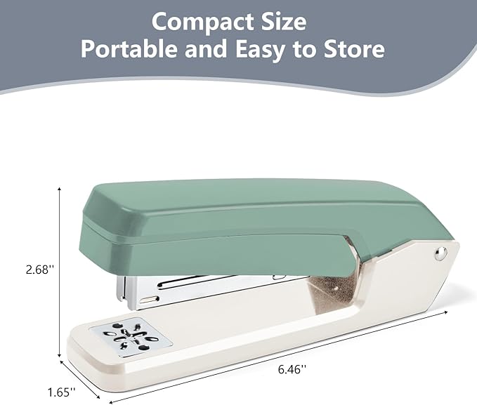 MJMX 360° Rotating Swing-Arm Stapler, 25-Sheet Capacity, with 1000 Staples, 8-Position Lock, ABS Durable Design, for Office/Home/School (Green)
