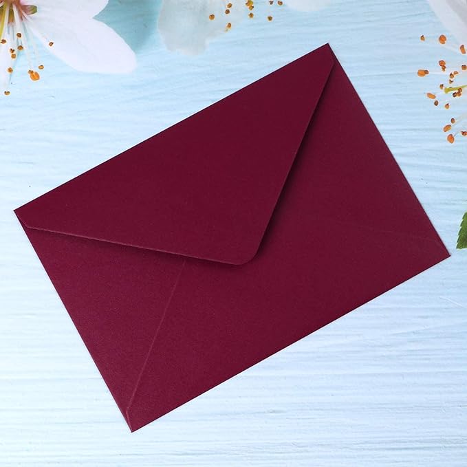 PONATIA 50 PCS/Pack A7 Envelopes, 5.25 x 7.5'' Shiny Burgundy Envelope, 5x7'' envelopes Perfect for Wedding Invitation Cards, Greenting Card, Christmas Gift Cards Envelopes