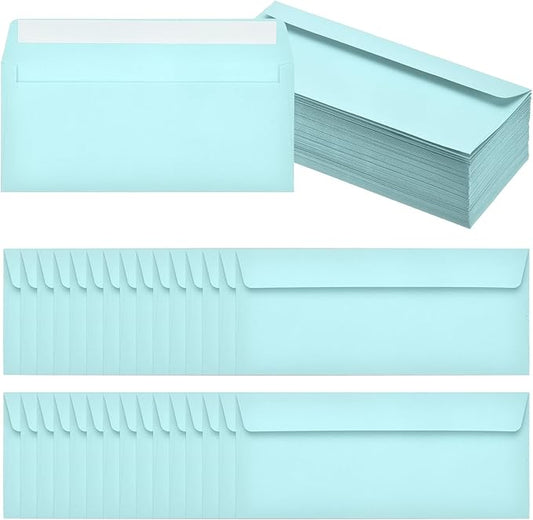 PATIKIL 100 Pack Light Blue #10 Business Envelopes, Colored Self Seal Letter Size Envelopes for Business Mailing Office Checks Invitation, 4-1/8 x 9-1/2 Inches