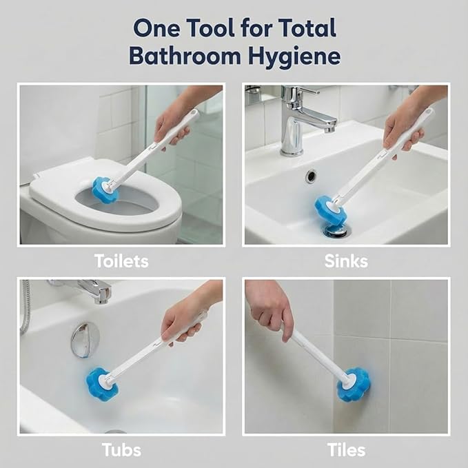 Disposable Toilet Brush for Bathroom Cleaning, Toilet Brush and Holder Set, Deep Cleaning Toilet Bowl Cleaner with Replaceable Heads, Hygienic Storage Design (White -Full Set with 24 Refills)