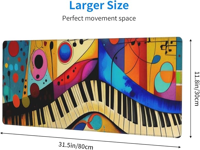 Gaming Mouse Pad, Large Non-Slip Rubber Base Mousepad, Keyboard Mouse Mat, Desk Pad with Stitched Edges, 31.5x11.8inch, Abstract Paino