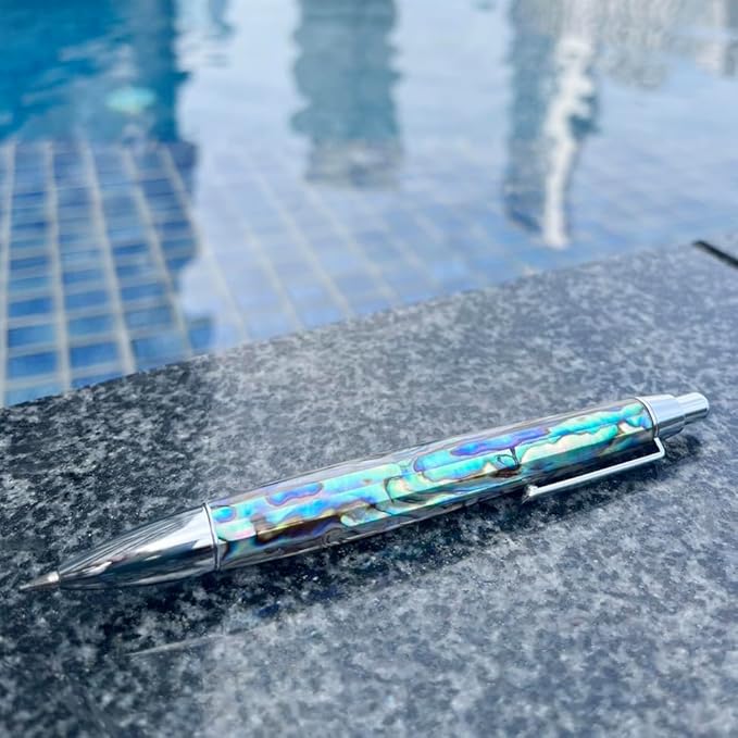 LACHIEVA LUX Abalone Shell Mechanical Pencil 0.7mm, Luxury Metal Pencil for Drawing and Sketching, Includes 12 Lead Refills