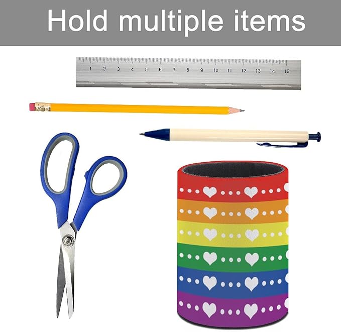 LGBT Rainbow Pride Flag Pen Holder Pencil Organizer Cute Pencil Cup Desk Decor Makeup Brush Holder PU Multifunctional Office Suppliesfor Home Classroom School