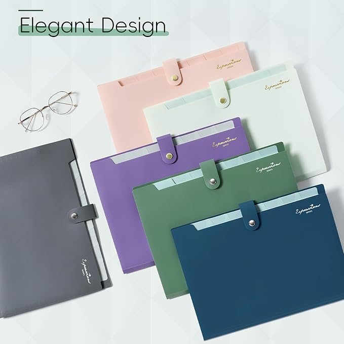 Sooez Elegant Accordion File Organizer, 8 Pocket Expanding File Folders with Labels, Portable Folder for Documents, Cute Paper Organizer for School Office Supplies, Letter Size, Dark Green