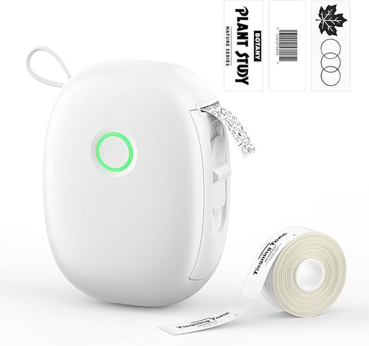 Mini Label Maker Machine with Tape – L13 Portable Bluetooth Label Printer, Wireless Thermal Sticker Maker for School, Home, and Office – White