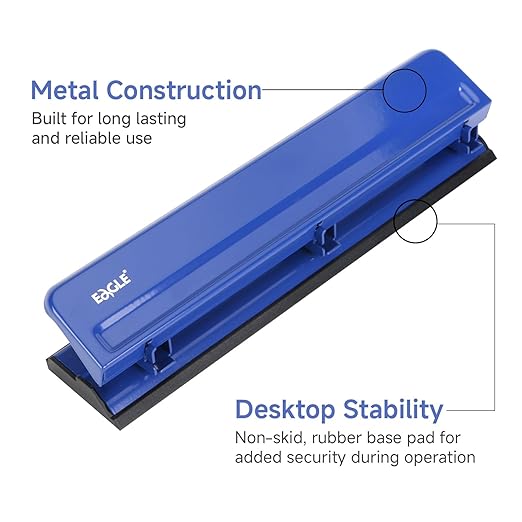 Eagle 3 Hole Punch, Desktop Heavy Duty Paper Puncher,12 Sheet Punching Capacity, All-Metal Construction(Blue)