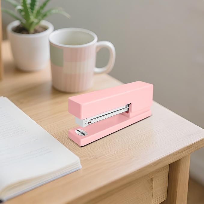 Office Desktop Stapler - 25 Sheet Capacity with 830 Staples and Staple Remover,Staplers for Desk,Non-Slip for School, Home, Pink