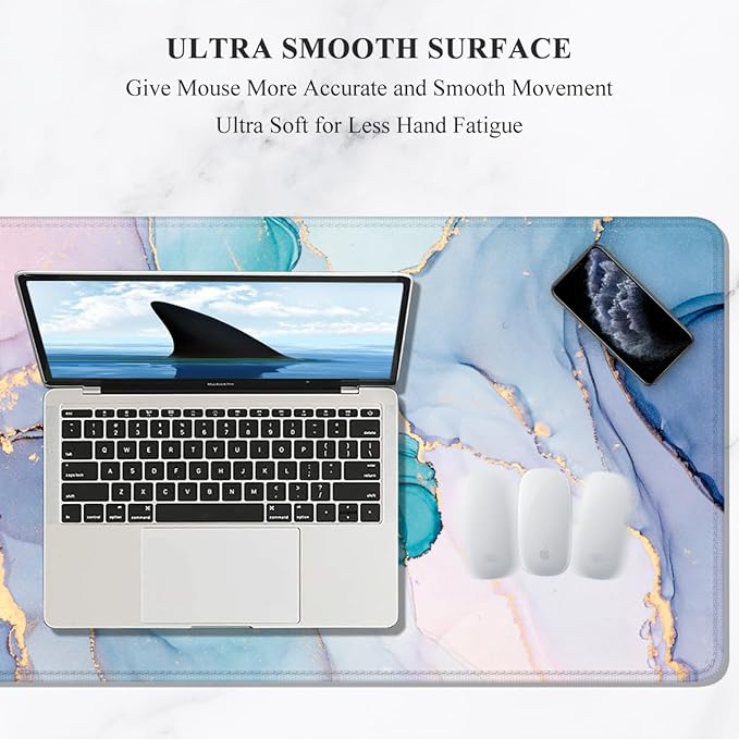 Auhoahsil Large Gaming Mouse Pad, Marble Theme XXL 35.4 x 15.7 in Desk Pad Stitched Non-Slip Rubber Long Computer Mousepad Thin Extended Full Size Desk Mat for Desktop Laptop Wireless Mice, Teal Pink