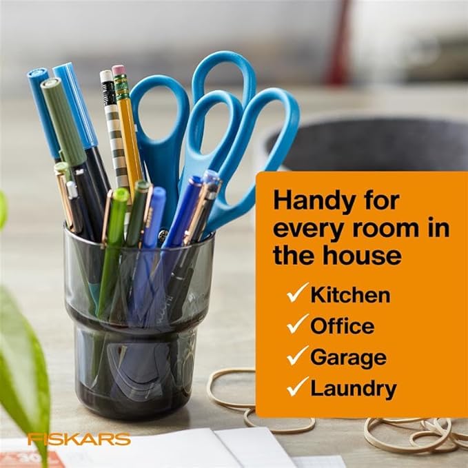 Fiskars 2-Pack 8" Scissors for Office - Stainless Steel Scissors - All Purpose Cutting for Home, Arts & Crafts - Blue