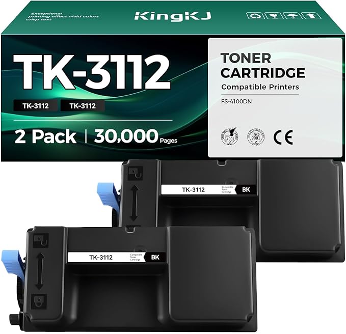 TK-3112 TK3112 Toner Cartridge Black 2-Pack High Yield with Chip Replacement for Kyocera TK-3112 TK3112 1T02MT0US0 Compatible with Kyocera FS-4100DN Laser Printer Toner Kit 15,000 Pages Monochrome Ink