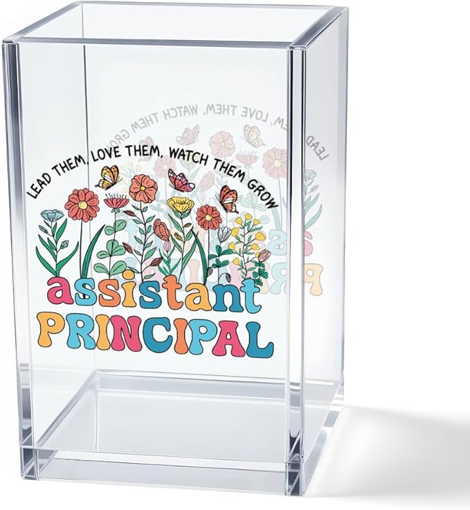 Lead Them Love Them Watch Grow Acrylic Cosmetic Pencil Pen Holder Cup, Cute Assistant Principal Pen Holder Cup, Graduation Appreciation Gifts for Women Men Assistant Principal
