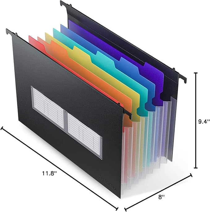ThinkTex Plastic Expanding Hanging File Folders, 7 Innovative 1.2" Accordion Pockets, Large Capacity, Multi-Color Tabs, Letter Size for Filing Cabinet - 1 Pack