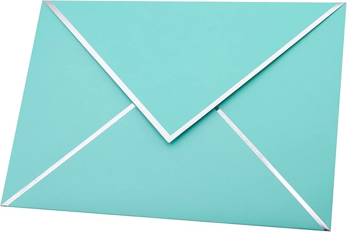 A7 Envelopes - V Flap Foil Border Luxury Mailing Envelopes for 5" x 7" Cards - for Wedding, Invitations, Baby Shower, Photos, Graduation, Birthday, Bridal Shower - 5.25" x 7.25" (Teal, 25 Pack)