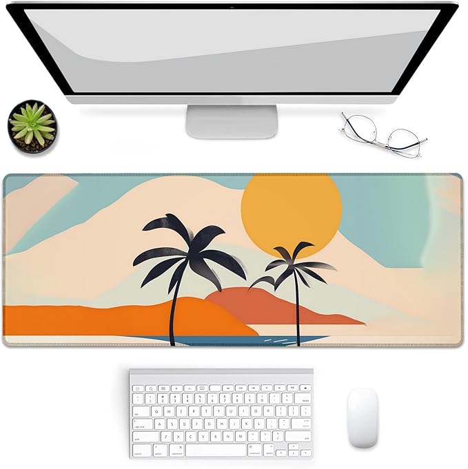 Gaming Mouse Pad, Boho Palm Tree Mouse Pad, Desk Mat, Non-Slip Rubber Base MousePads for Computers Laptop Office School Home Accessories Decor 31.5" x 11.8"