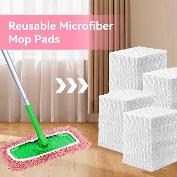 4Pcs Reusable Microfiber Mop Pads Compatible with Swiffer Sweeper, Replacement Wet Mopping pad Refills & Washable Dry Sweeping Cloths for Surface/Hardwood Floor Cleaning（Pink）