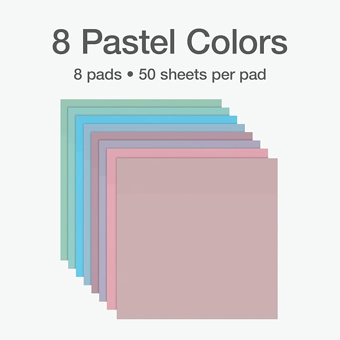 Redi-Tag Translucent Sticky Notes, Transparent Self-Stick Notes, 3" x 3", Pastel Colors, 8 Pads, 50 Notes Per Pad, 400 Sheets (1006595)