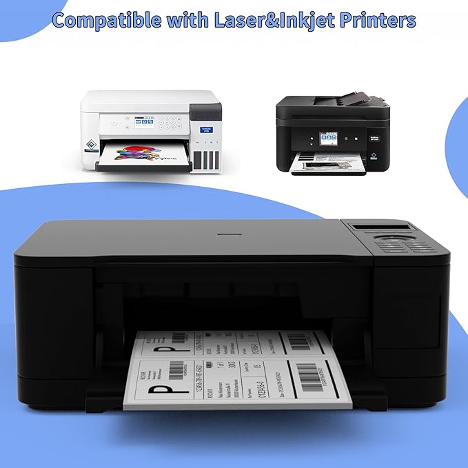 Half Sheet Shipping Labels 8.5x5.5 Inches, FungLam Half Page Labels, 8.5”x11” Self Adhesive Shipping Labels for Laser&Inkjet Printers, White Mailing Address Labels, 2 Labels Per Sheet, 100 Labels.