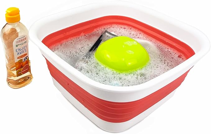 SAMMART 8L (2.1 Gallon) Collapsible Tub - Foldable Dish Tub - Portable Washing Basin - Space Saving Plastic Washtub (White/Coral Pink (Set of 2))