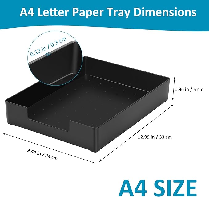 Letter-Size Paper Tray Organizer/Office Organizers/Rectangular Plastic Files/Desk Accessories, Plastic Paper Holder File Organizer for Office, School, Home Storage (Black)/Stackable/