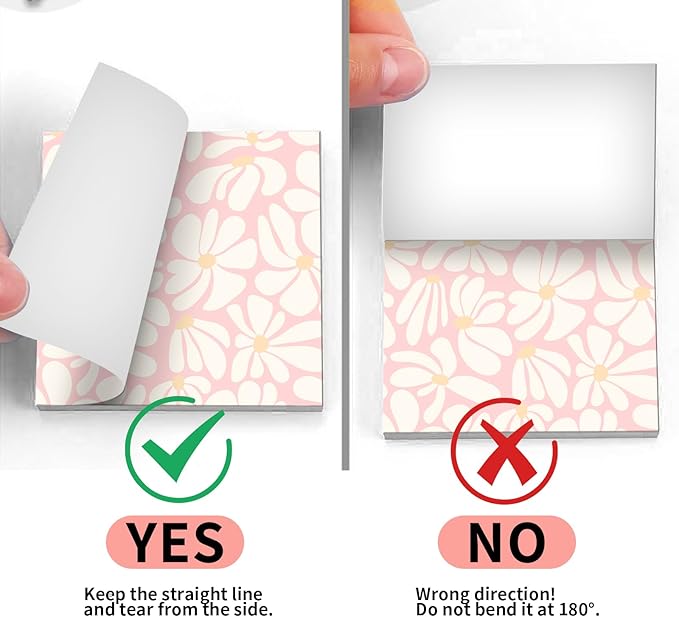 2 Pack Sticky Notes 3x3 Inches, Bright Cute Strong Sticking Power, Easy to Post for Home, Office, 80sheets/Pads, Pink Daisy