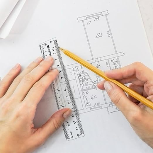 Plastic Rulers, 6 Inch Ruler, Clear Measuring Tool for Student School Office, Inches and Centimeters, Pack of 2