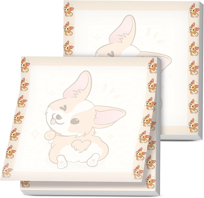 Sticky Notes, 2 Pads, 3x3 inches, Cute Colorful Fun Self-Stick Note Pads, Easy Post, Strong Adhesive Notepad Orange Corgi
