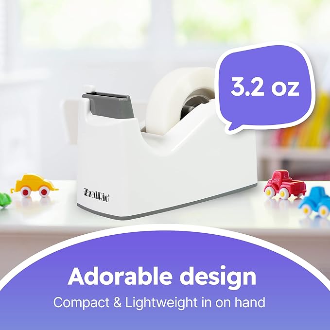 Safety Tape Dispenser Cute Mini 1" Core (White) Hidden Blade Design