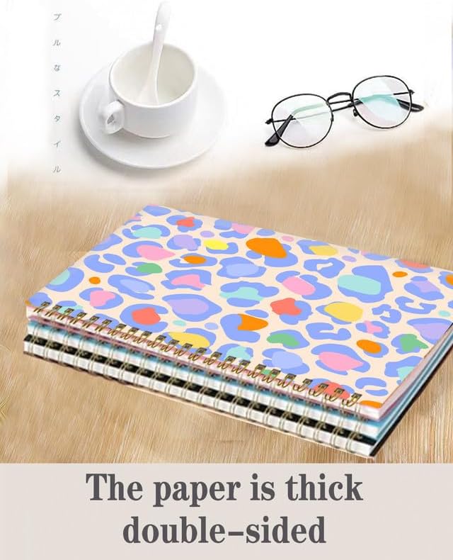Spiral Journal Notebook,A5 Hardcover Lined Journals for Women Girl 6 x 8.3 in,120 Pages Thick Paper,Cute College Ruled Writing Notebook for Gifts Office Work School(Animal Skin Rainbow Leopard)