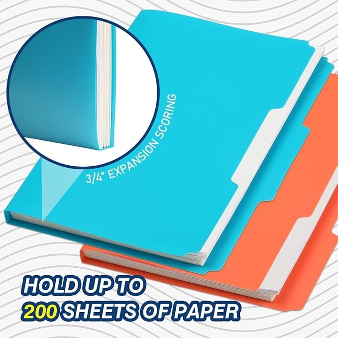 H4D 30 Pack Colored File Folders, Plastic Manila Folders with 1/3-Cut Tabs, Letter Size Home School Office Supplies for Document Filing, 6 Colors
