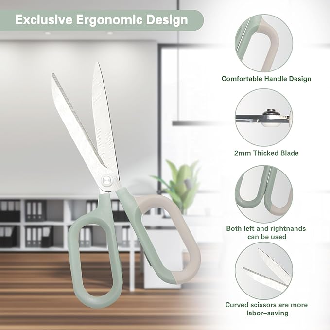 Green office scissors,Cute scissors,Sharp Craft Scissors for DIY Art, Sewing, Fabric, Student, Teacher, and Home Use(7", Green-1Pack)