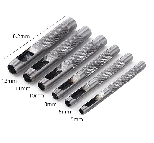 Leathe Punch Set Heavy Duty Round Hole Punch Set Leather Hole Tool,for Leather, Canvas (Silver, 6-pcs)