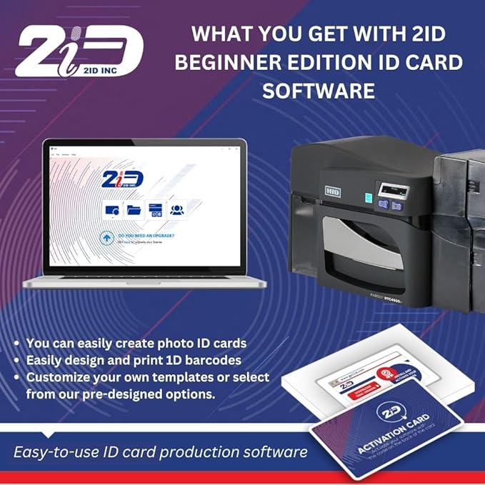 2ID - Fargo DTC4500e Dual Sided Badge Printer | 055100 | Full Bundle with Supplies | Professional Badge Machine for Corporate, Business, Student Badges, and More