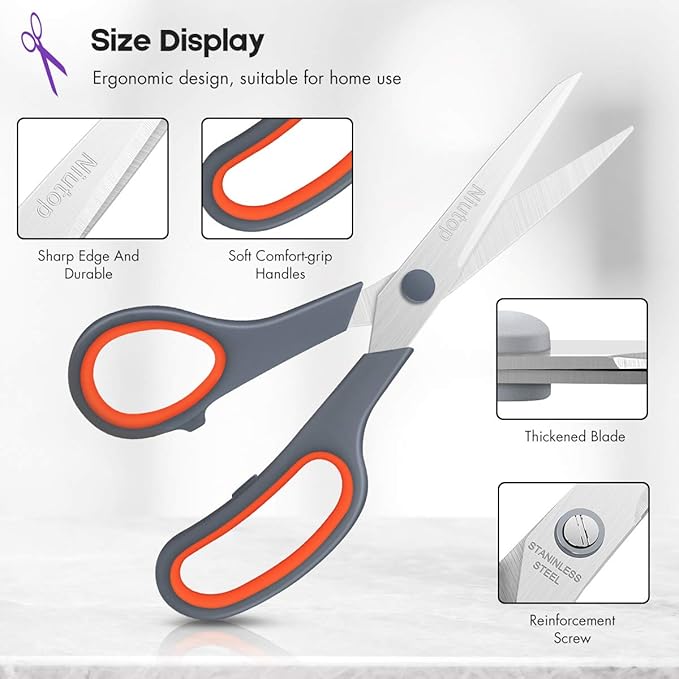 Scissors Bulk Set of 25-Pack, Niutop 8" Multipurpose Sharp Sewing Craft Shears Fabric Scissors for Office Home High/Middle School Student Office Teacher Supplies, Comfort-Grip Right/Left Handles
