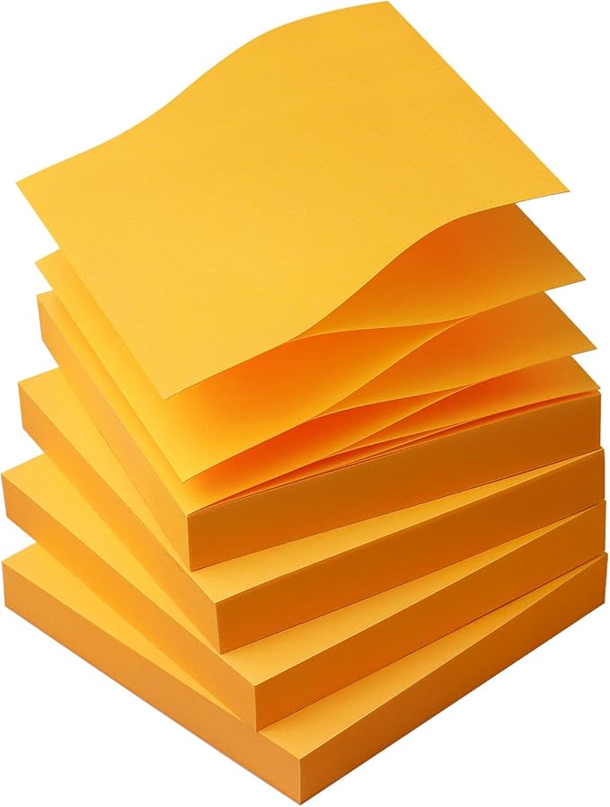 Sticky Notes 3x3 Pop Up Self-Stick Notes Pads with Bright Colors, Easy to Post for Office, School, Home, 4 Pads/Pack, 90 Sheets/Pad (Orange)