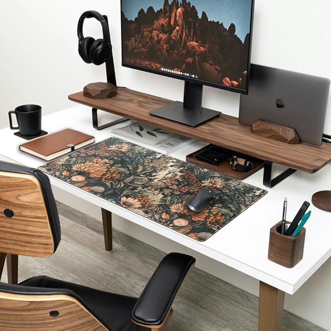 Boho Aesthetic Desk Mat Wildflowers Large Mouse Pad Gaming Pad, XXL Keyboard Mat Full Desktop Women Office Desk Accessories with Stitched Edges Anti-Slip Funny Deskpad, 31.5 X 15.8 in