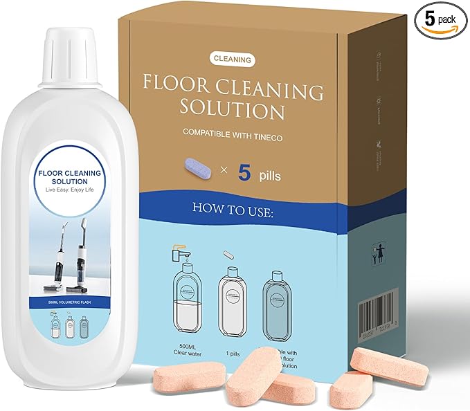Nukisa 5 Bottles Compatible with Tineco Cleaning Solution Pet 500ml Per Bottle Orange Scents Floor Cleaner Compatible with All Robot Vacuums with Mopping and Cordless Wet/Dry Vacuum (Orange Scents)