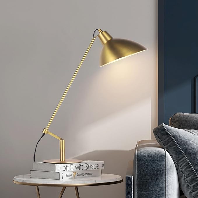 Desk Lamp Modern Industrial 100% Metal Table Lamp 22", Soft White Light (3000K) with Adjustable Switch, Ideal for Office Bedroom Study Room Living Room Nightstand Bedside Lamps Brass