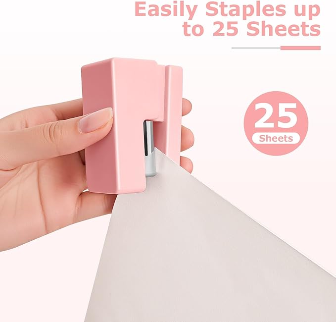 Mini Stapler - Small Cute Desk Staplers - 25 Sheet Capacity with 830 Staples and Staple Remover, Desktop Stapler for Office, School, Home, Pink