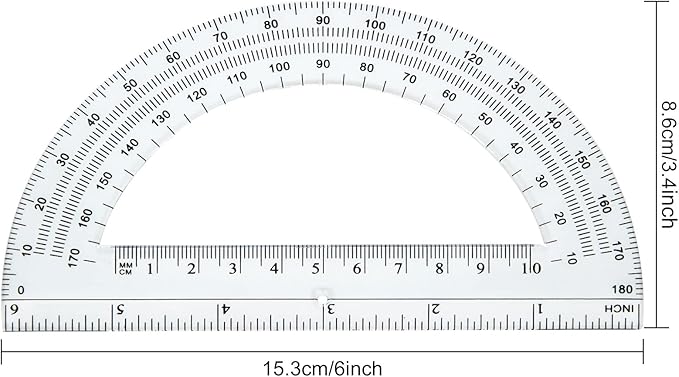 CertBuy 48 Pack Clear Protractor 6 Inch, Plastic Protractor Math Protractors 180 Degrees for Angle Measurement, Protractor for Geometry,Student Math Protractor Ruler for Drawing Geometry Classroom