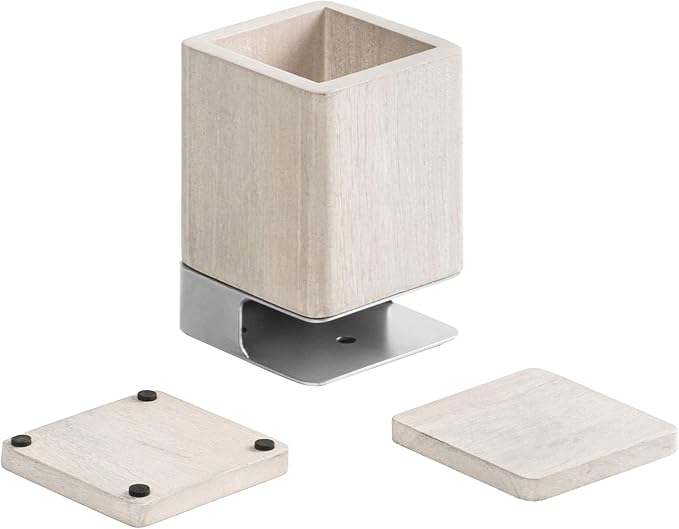 Anji Mountain Mango Wood Pen Holder with 2 Coasters, Stained Wood & Powder Coated Metal Pen Holder, Sustainable Room Decor Desk Organizer, Stylish Designer Pencil Case for Office Supplies