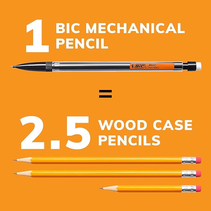 BIC Mechanical Pencils #2 Extra Smooth, Transparent Barrels with Assorted Colored Clips - Bulk Pack of 80 Lead Pencils